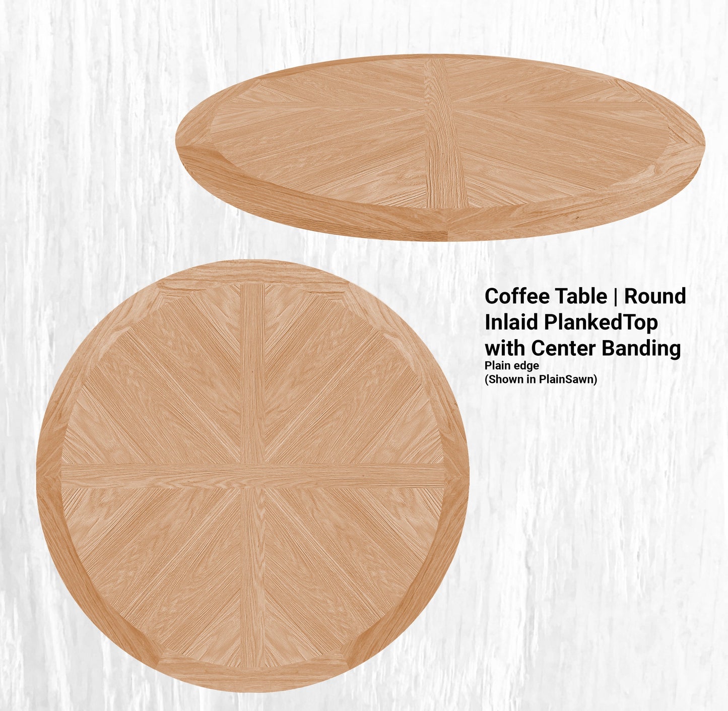 54" Diameter Coffee Table | Round Inlaid PlankedTop with Center Banding