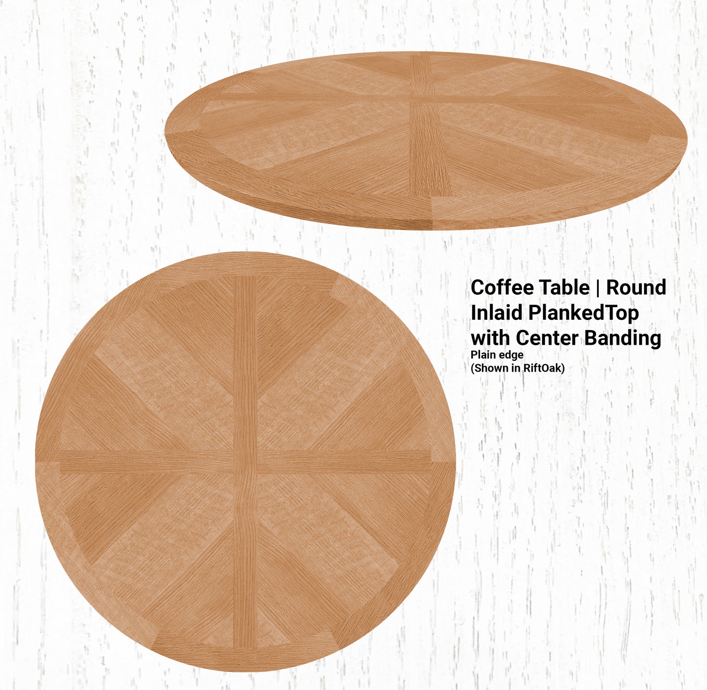 38" Diameter Coffee Table | Round Inlaid PlankedTop with Center Banding