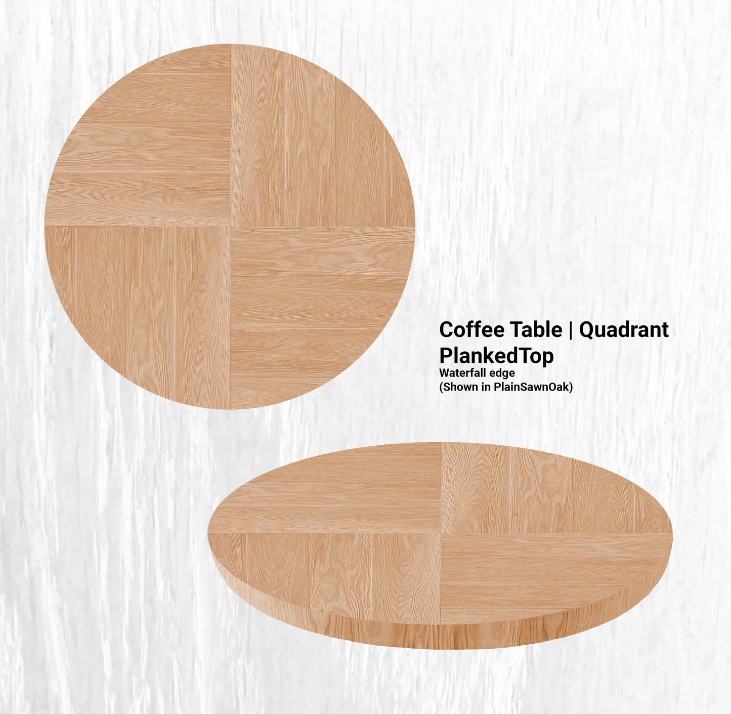 38" Diameter Coffee Table | Round Quadrant PlankedTop