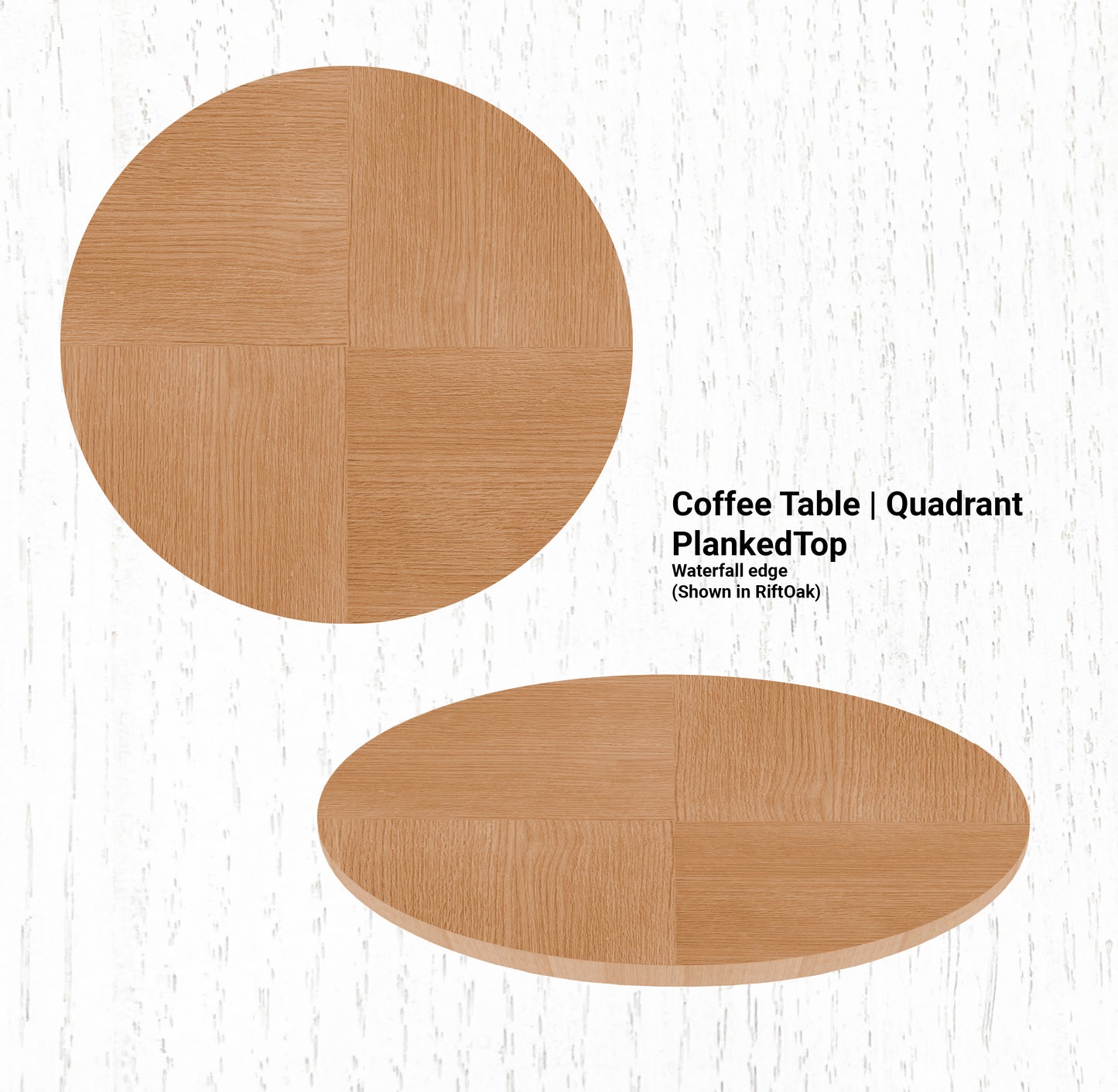 38" Diameter Coffee Table | Round Quadrant PlankedTop