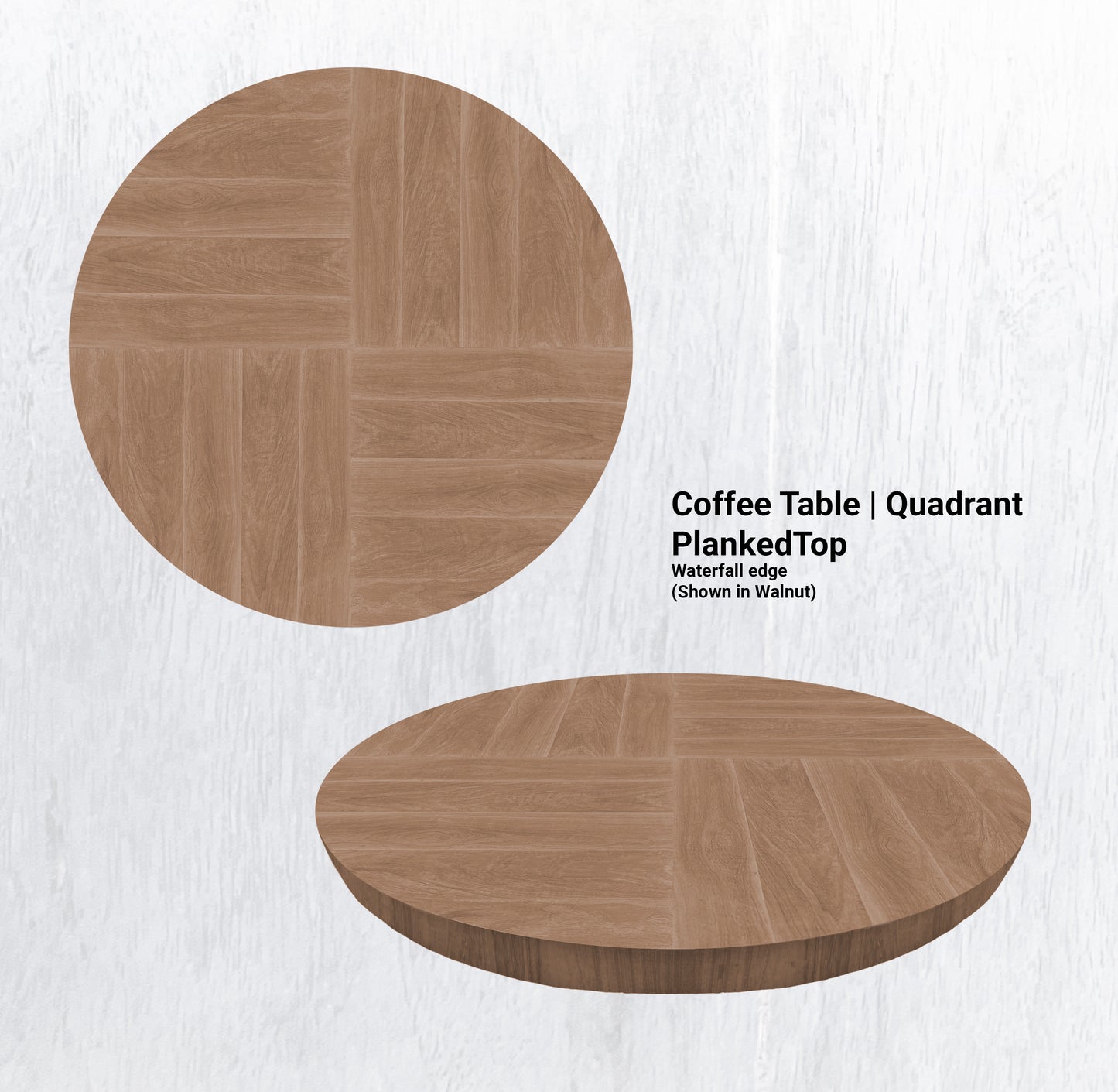 38" Diameter Coffee Table | Round Quadrant PlankedTop