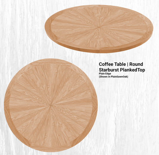 38" Diameter Coffee Table | Round Starburst PlankedTop