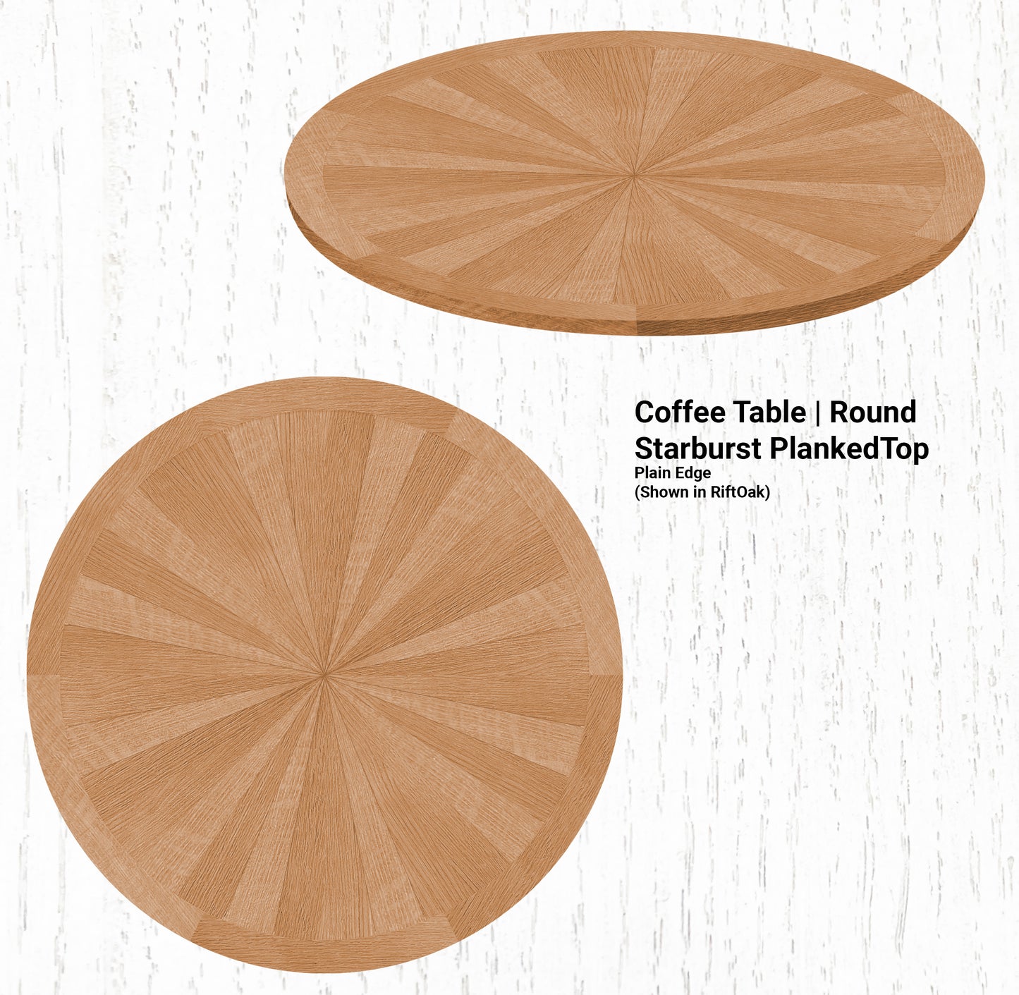 38" Diameter Coffee Table | Round Starburst PlankedTop