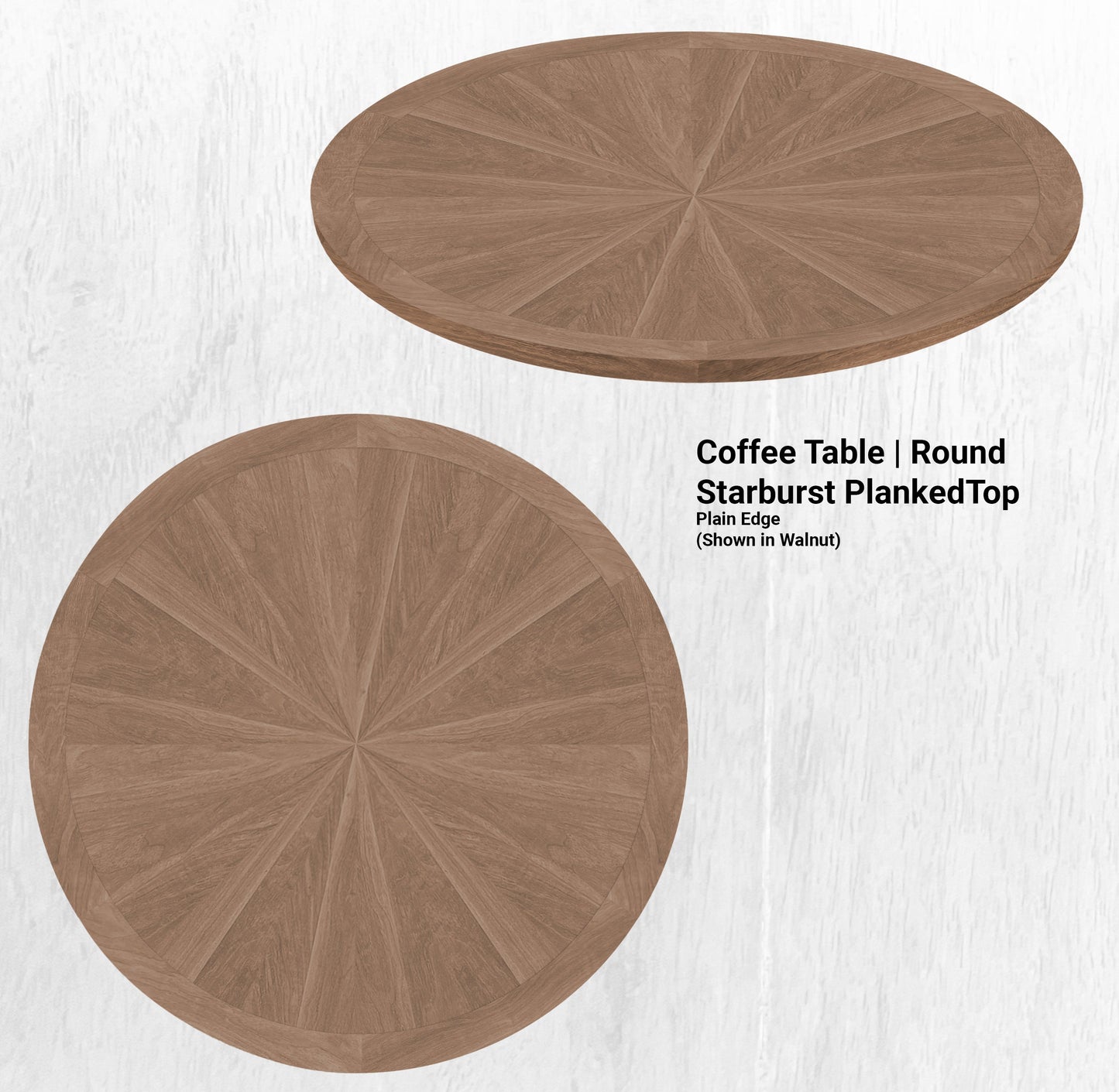 54" Diameter Coffee Table | Round Starburst PlankedTop