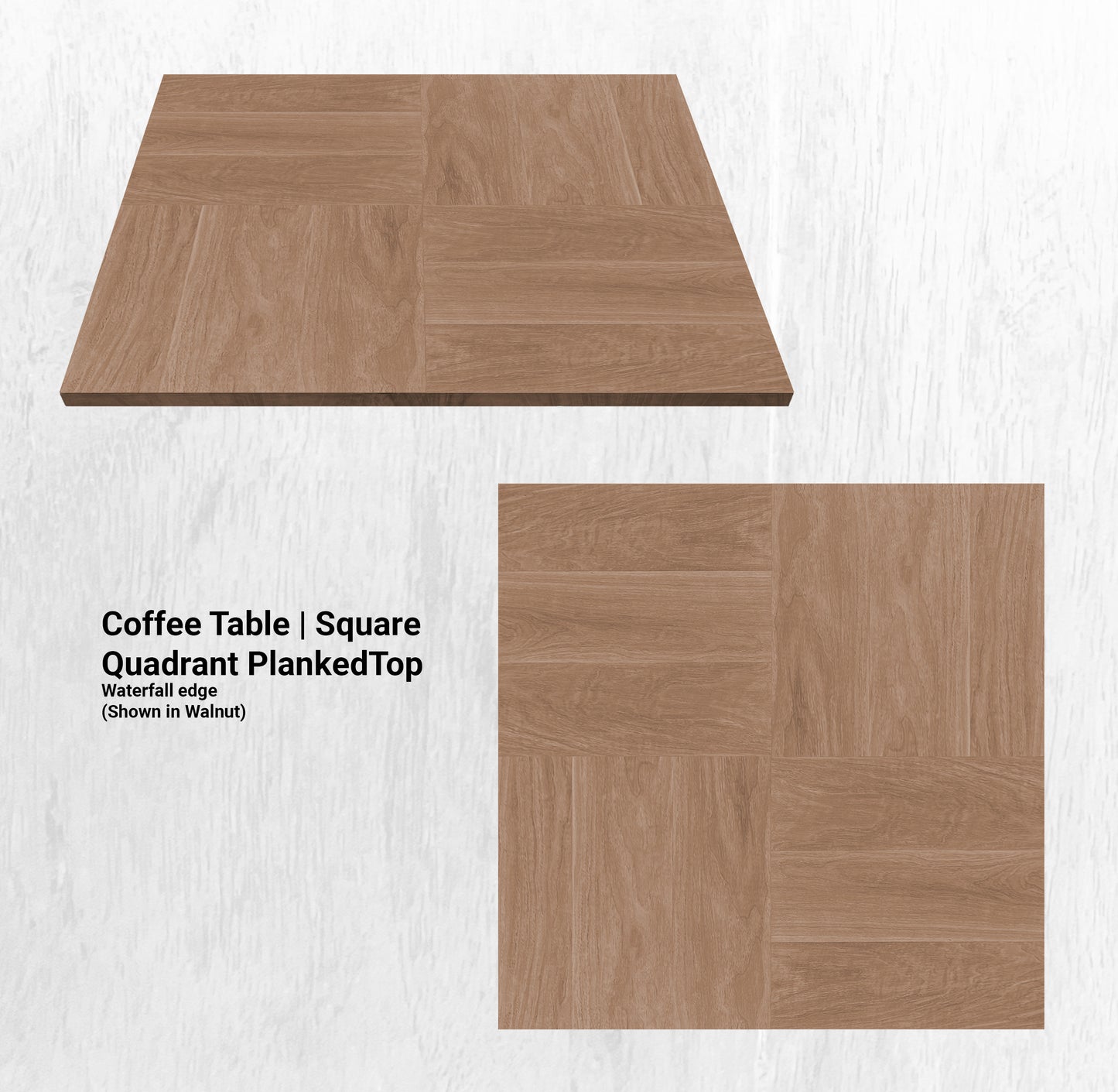 56"L x 56"W Coffee Table | Square Quadrant PlankedTop