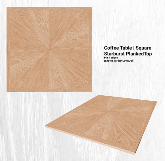 38L" x 38"W Coffee Table | Square Starburst PlankedTop