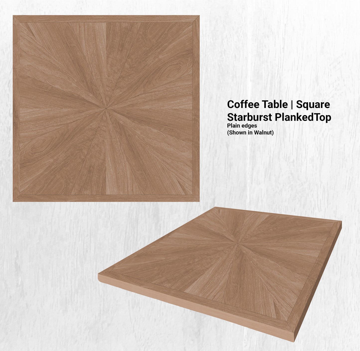 38L" x 38"W Coffee Table | Square Starburst PlankedTop