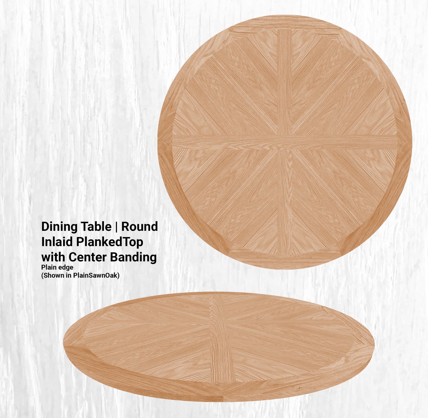 62" Diameter Dining Table | Round Inlaid PlankedTop with Center Banding