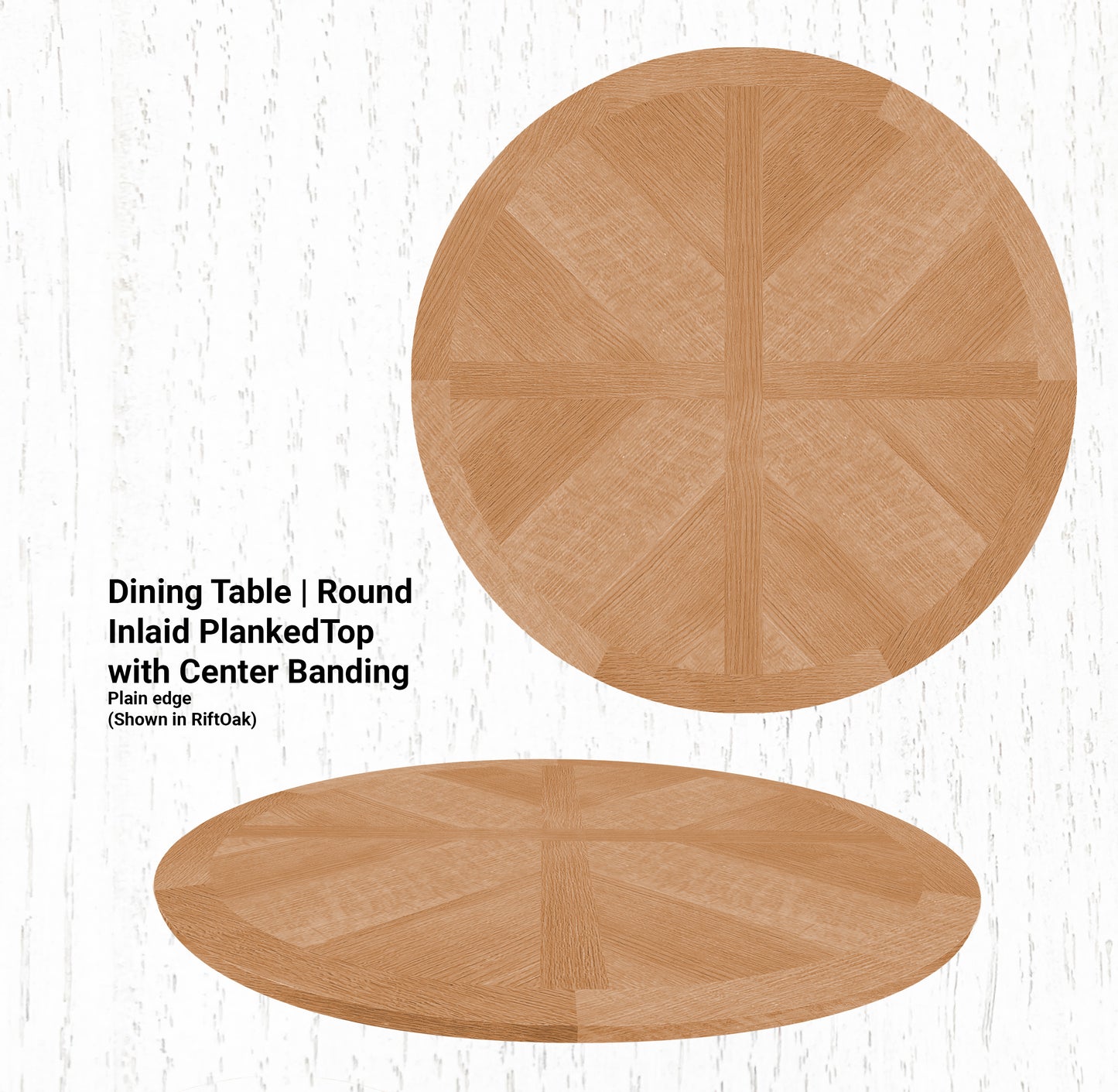 62" Diameter Dining Table | Round Inlaid PlankedTop with Center Banding