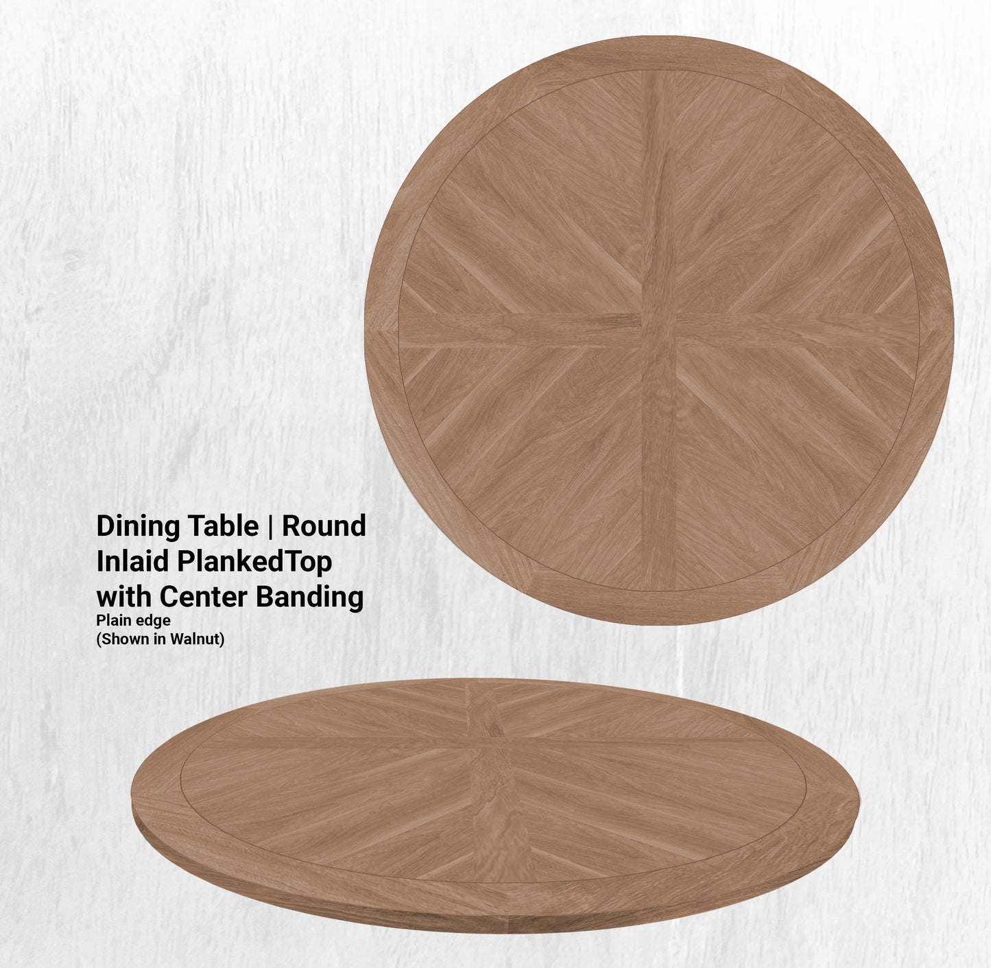 62" Diameter Dining Table | Round Inlaid PlankedTop with Center Banding