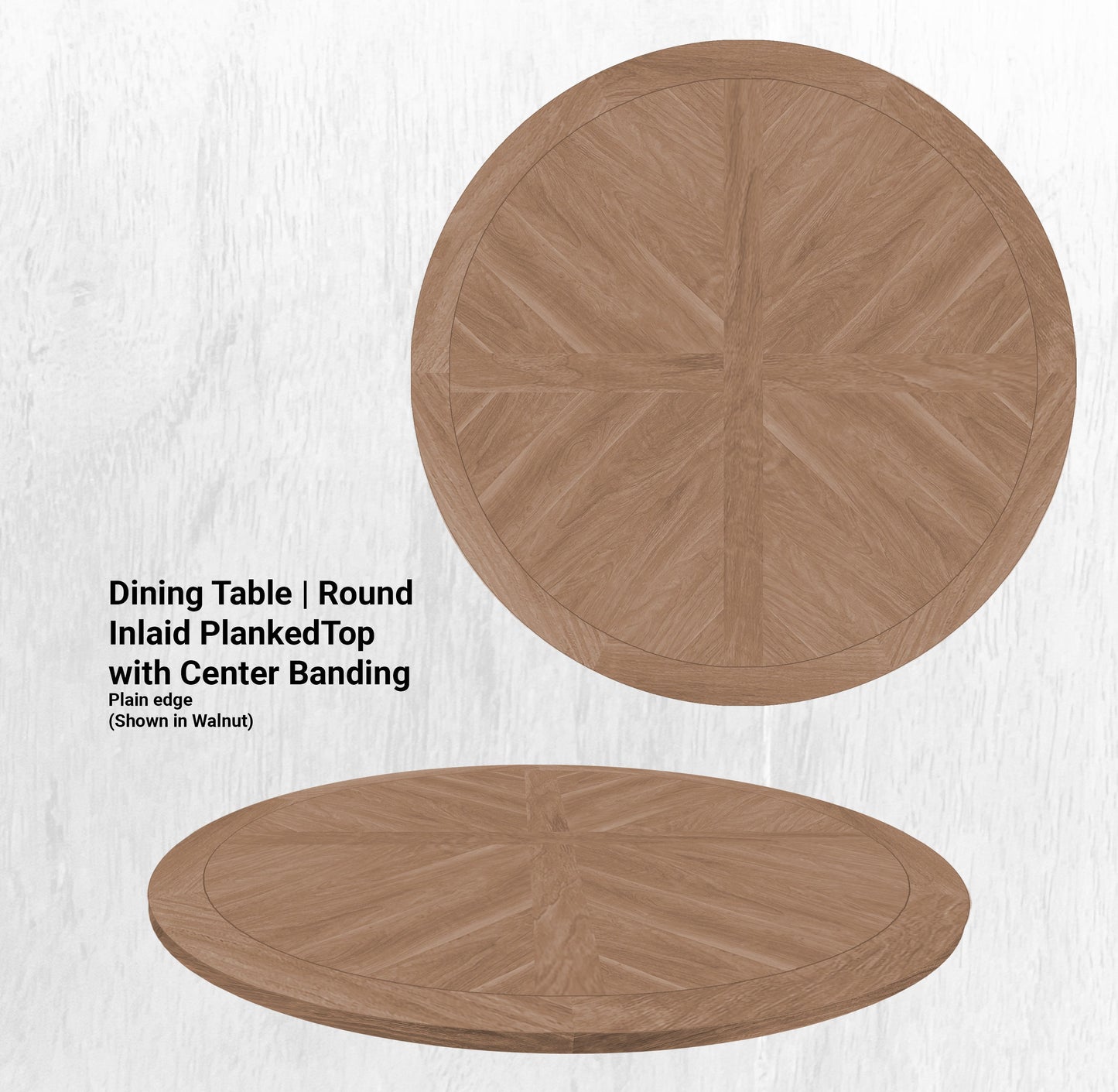 68" Diameter Dining Table | Round Inlaid PlankedTop with Center Banding