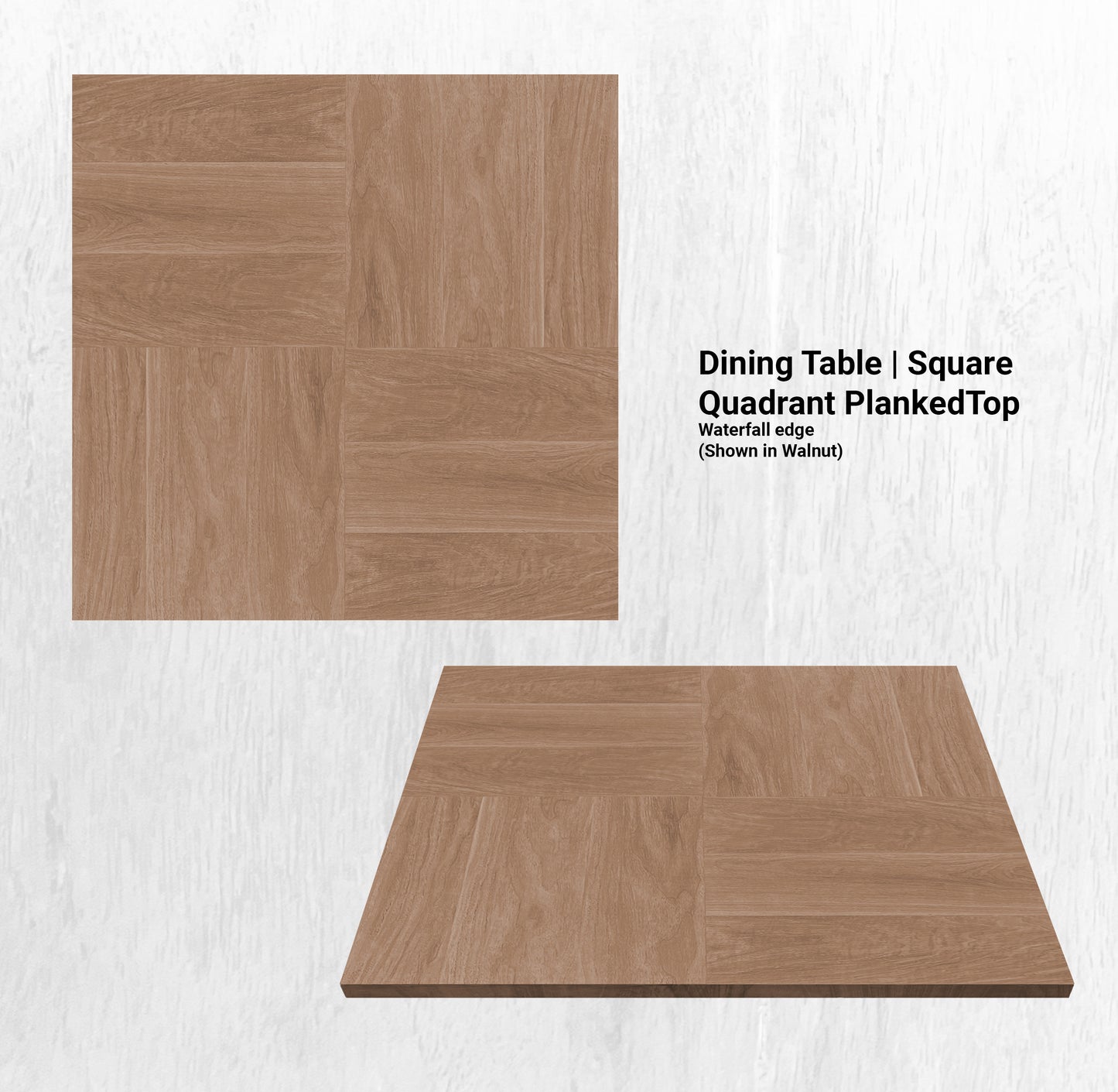 60"L x 60"W Dining Table | Square Quadrant PlankedTop