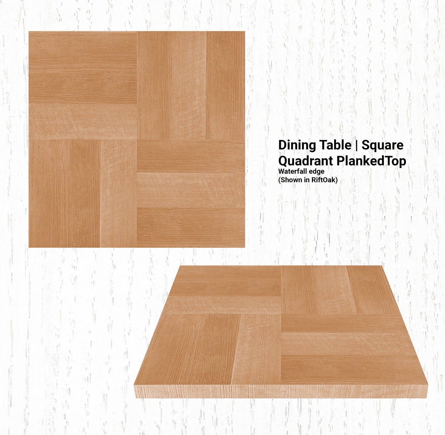 60"L x 60"W Dining Table | Square Quadrant PlankedTop