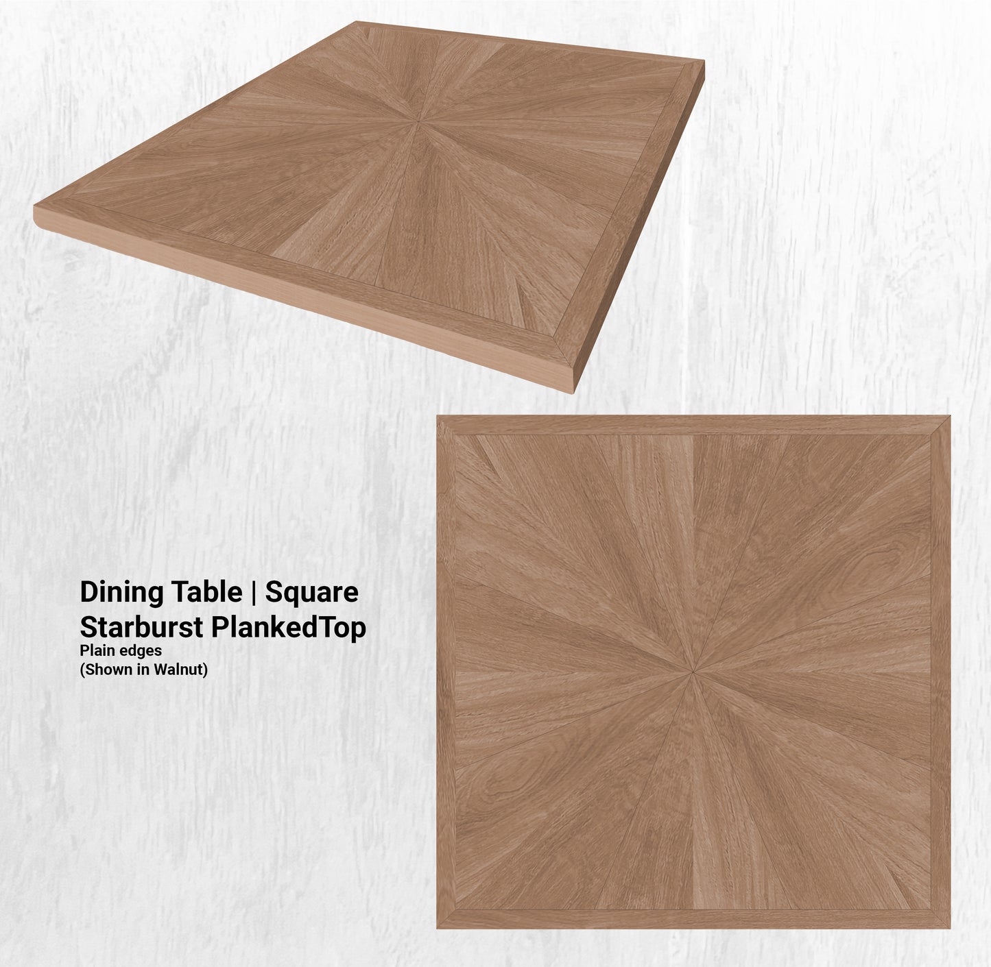 60L" x 60"W Dining Table | Square Starburst PlankedTop