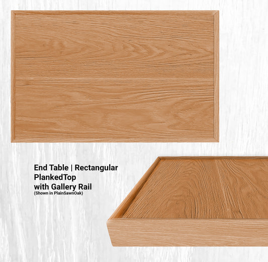 20"L End Table | Rectangular PlankedTop with Gallery Rail