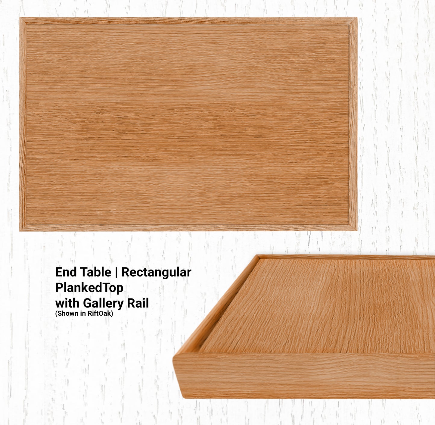 20"L End Table | Rectangular PlankedTop with Gallery Rail