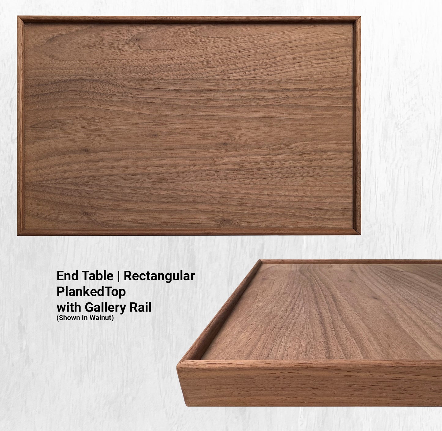 20"L End Table | Rectangular PlankedTop with Gallery Rail