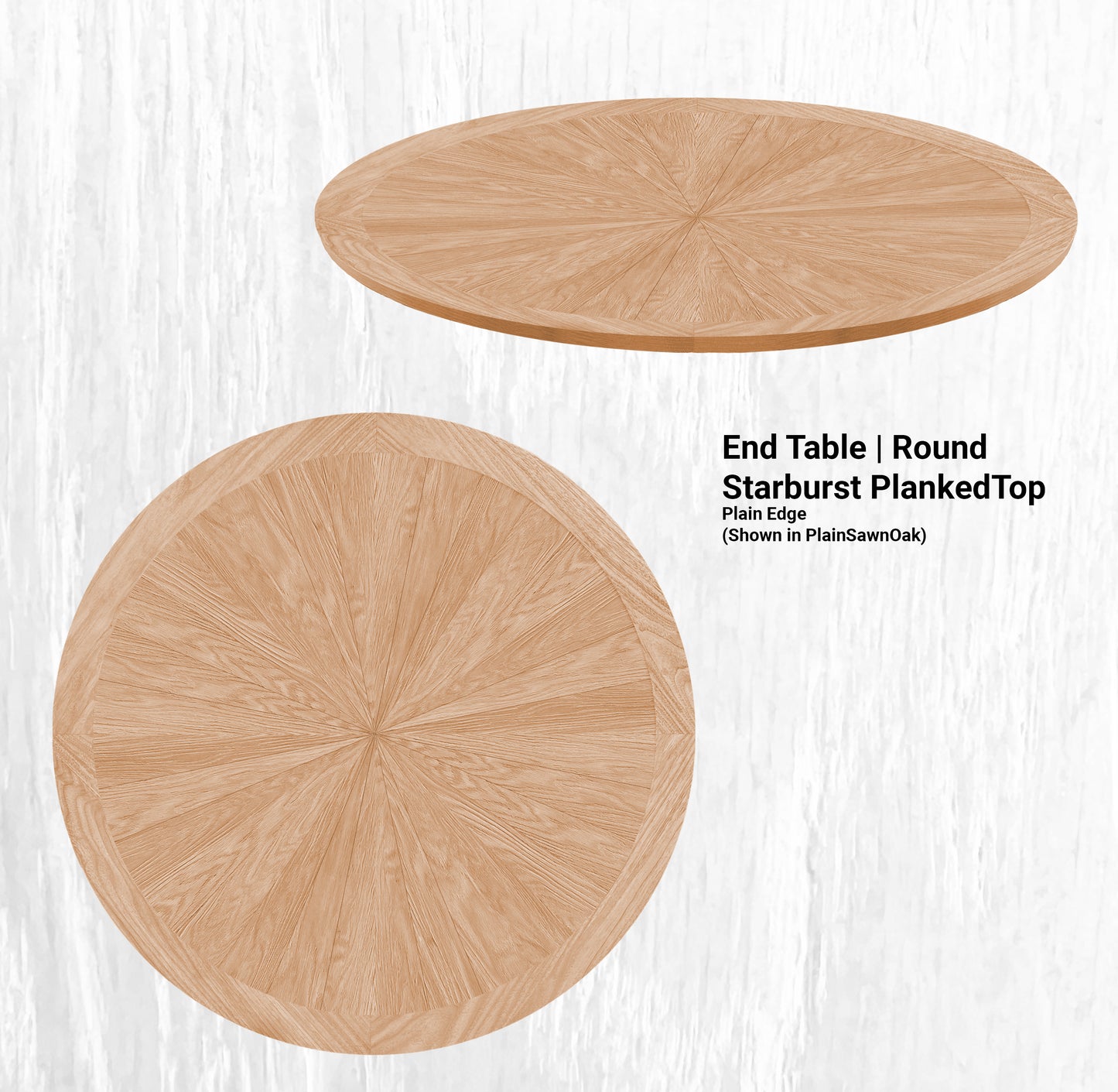 20" - 36" End Table | Round Starburst PlankedTop