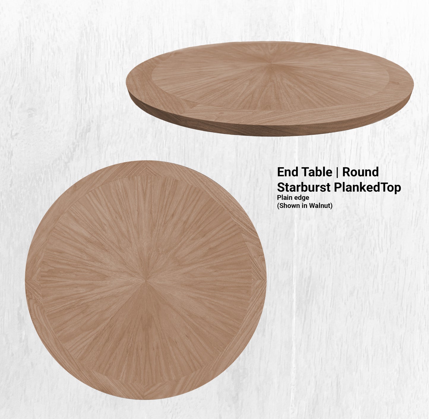 20" - 36" End Table | Round Starburst PlankedTop