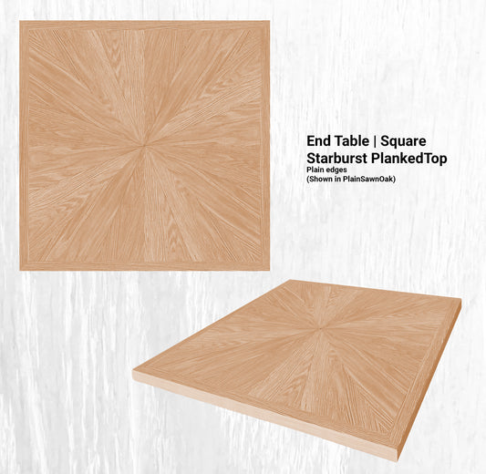 20" - 36" End Table | Square Starburst PlankedTop