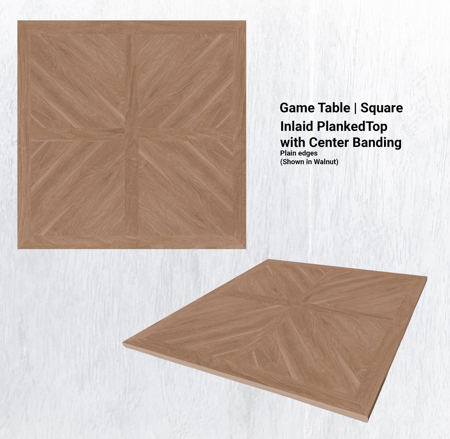 50"L x 50"W Game Table | Square Inlaid PlankedTop with Center Banding