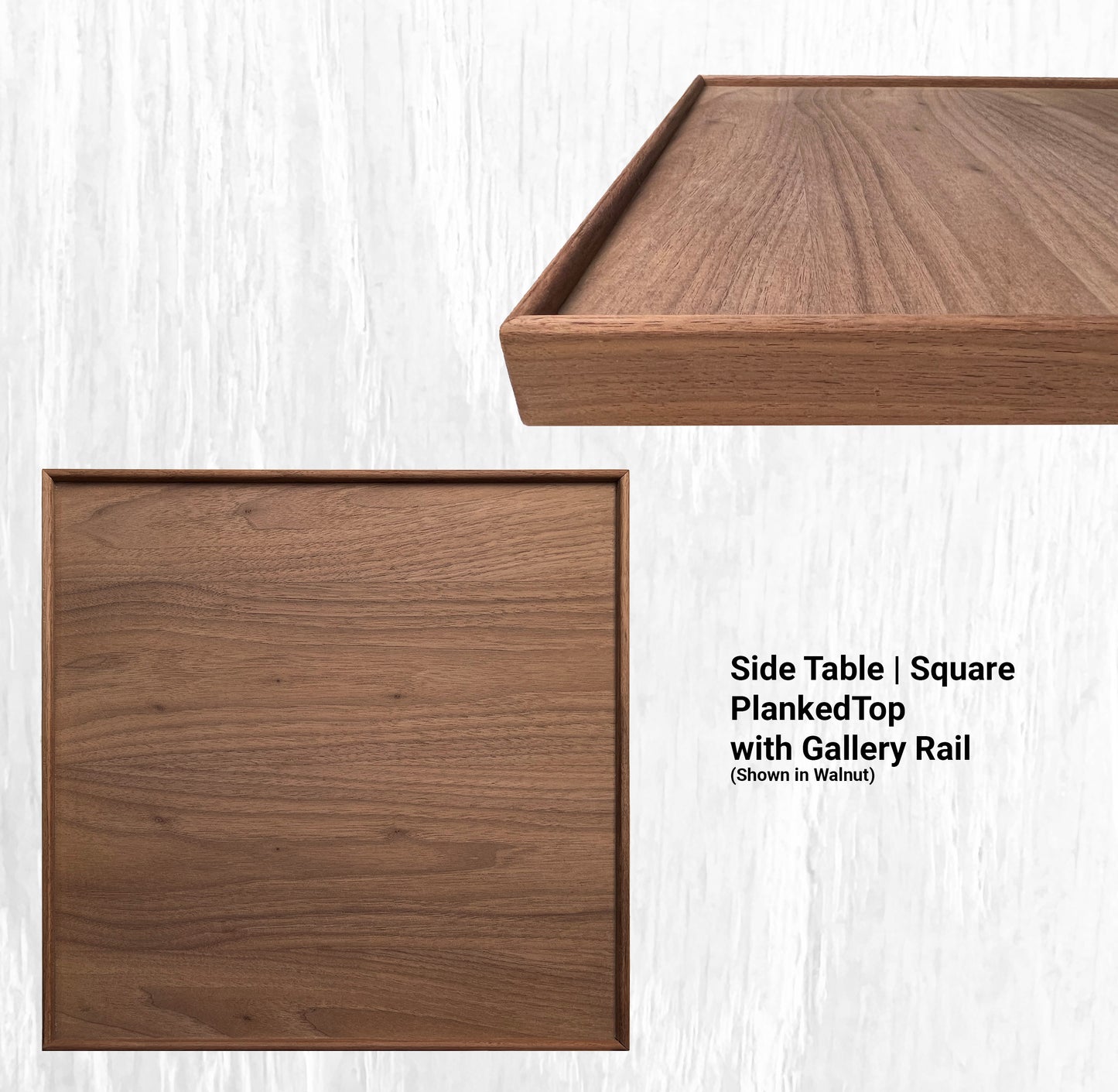 10" - 18" Side Table | Square PlankedTop with Gallery Rail