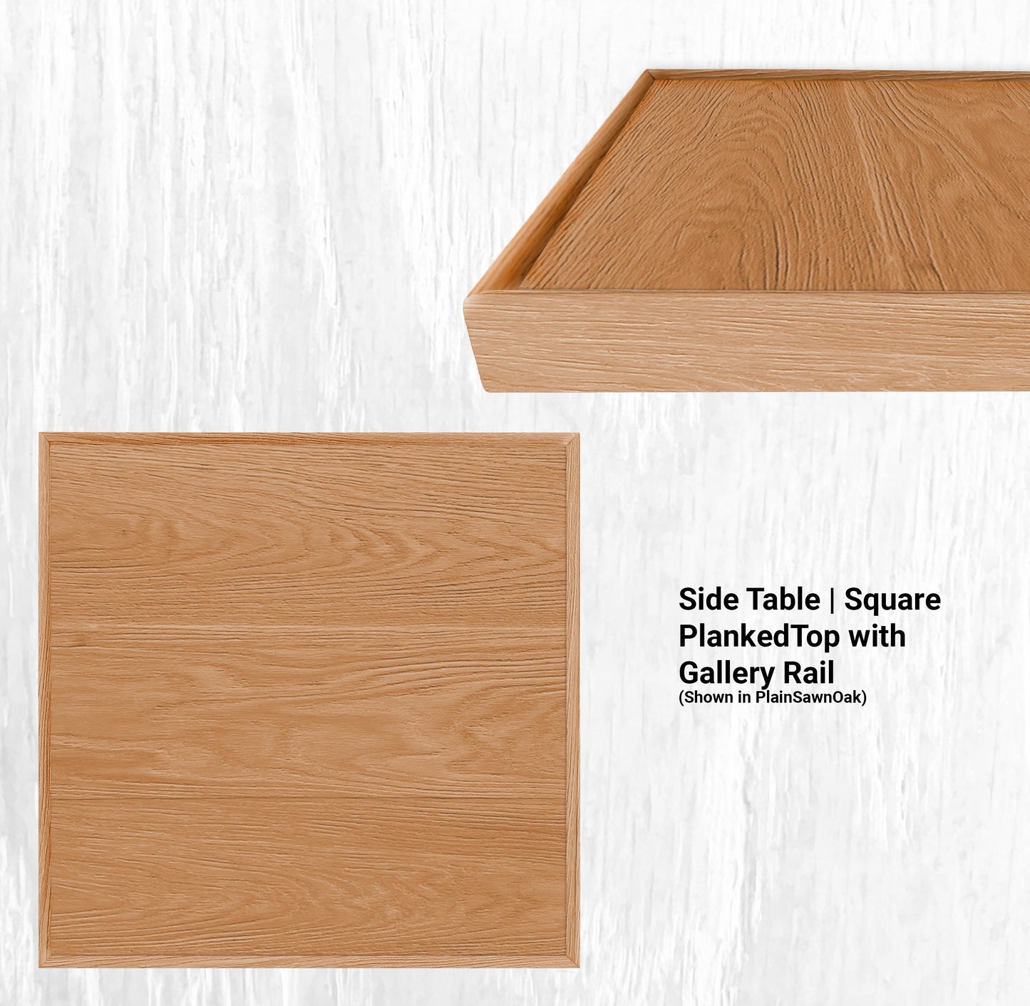 10" - 18" Side Table | Square PlankedTop with Gallery Rail